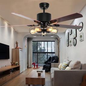 img 3 attached to 🌀 52-Inch LuxureFan Retro Industrial Ceiling Fan Light with Wrought Iron Cage Cover, Pull Chain/Remote, and 5 Reversible Wood Blades for Restaurant or Living Room