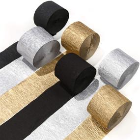 img 4 attached to 🎉 PartyWoo Crepe Paper Streamers: 82ft Gold, Silver, and Black Party Decorations for Birthdays, Weddings, and Events - Pack of 6