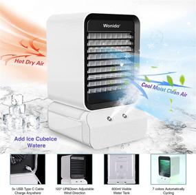 img 3 attached to Wonido Portable Air Conditioner Fan - Mini AC Unit for Room, 4-in-1 Evaporative Air 🌀 Cooler with Humidifier, 3 Speeds, 7 Colors Night Light - Desktop Swamp Cooler for Small Room