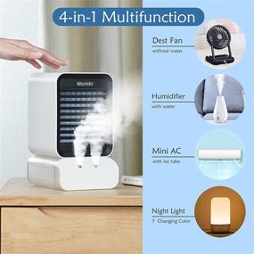 img 1 attached to Wonido Portable Air Conditioner Fan - Mini AC Unit for Room, 4-in-1 Evaporative Air 🌀 Cooler with Humidifier, 3 Speeds, 7 Colors Night Light - Desktop Swamp Cooler for Small Room