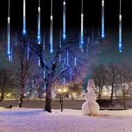 🌠 enhance your holidays with meteor shower falling rain lights: 8 tubes, 192 led icicles, outdoor xmas wedding party décor in blue логотип