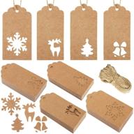 🎄 aneco 160 pieces christmas tags hang labels paper tags kraft - festive favor, diy arts and crafts supply with twine - christmas tree, snowflake, bells, reindeer design logo