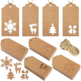 img 4 attached to 🎄 Aneco 160 Pieces Christmas Tags Hang Labels Paper Tags Kraft - Festive Favor, DIY Arts and Crafts Supply with Twine - Christmas Tree, Snowflake, Bells, Reindeer Design