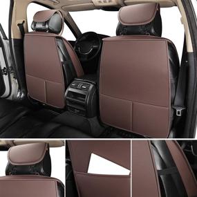 img 3 attached to YUHCS 2 PCs Car Seat Covers - Front Seat Faux Leather Non-Slip Cushion Cover for SUV Cars Pickup Truck, Brown