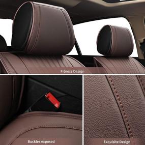 img 2 attached to 2 чехла для автомобильного сиденья YUHCS - передние сиденья, искусственная кожа, непромокаемая подушка для сиденья для внедорожников, пикапов, коричневая.