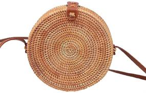 img 1 attached to 🌴 Stylish Handwoven Round Rattan Bag: Embrace the Tropical Beach Vibe with this Woven Shoulder Rattan Bag featuring a Leather Strap