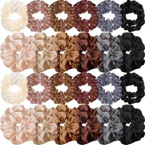 img 4 attached to 🎀 48-Piece Set of Hanaive Satin Hair Scrunchies, Silk Elastic Hair Bands in Lovely Colors - Hair Accessories for Women and Girls, Skinny Hair Ties, Scrunchies Ponytail Holder, Ropes for Hair Decor