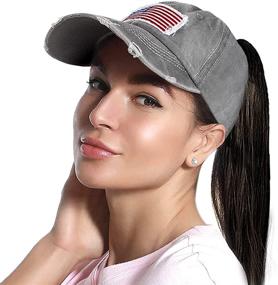 img 4 attached to Versatile Distressed Baseball Cap with Ponytail Hole for Women and Men - Lvaiz Mesh Back Sport Hat, washed dad hat