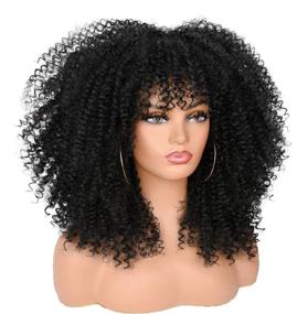 img 3 attached to 💁 ANNISOUL 16-Inch Synthetic Curly Wig for Black Women: Versatile Afro Bomb Hair with Bangs, Glueless Long Kinky Curls