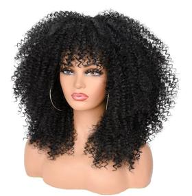 img 2 attached to 💁 ANNISOUL 16-Inch Synthetic Curly Wig for Black Women: Versatile Afro Bomb Hair with Bangs, Glueless Long Kinky Curls