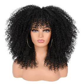img 4 attached to 💁 ANNISOUL 16-Inch Synthetic Curly Wig for Black Women: Versatile Afro Bomb Hair with Bangs, Glueless Long Kinky Curls