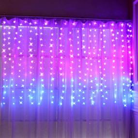 img 1 attached to 🌟 Vibrant LED Window Curtain Lights with Remote Control - Perfect for Party Decor, Wedding Backdrops, and Bedroom Ambiance! (Purple Pink Blue, 6.8 x 5 ft)