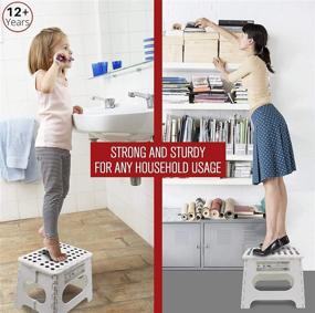 img 2 attached to 🪜 Durable Folding Step Stool: 11" Height, Holds up to 300 Lb - Lightweight, Sturdy, and Safe for Adults & Kids