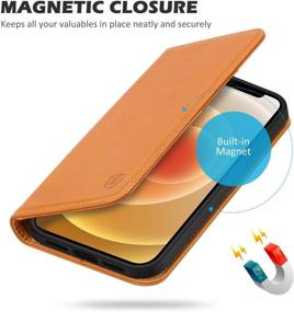 img 1 attached to 📱 SHIELDON iPhone 12 Mini Genuine Leather Wallet Case - Full Protection, RFID Blocking, Card Slots, Kickstand - Brown