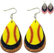 🥎 women's softball earrings - softball jewelry - girls' softball accessories - softball gifts - faux leather softball earrings - glitter accents logo