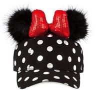 disney minnie mouse black polka dot baseball cap with pom pom and bow: a stylish accessory for disney fans logo