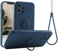 abitku silicone iphone 12 pro max case with 360° ring kickstand holder and magnetic car mount support - soft silk microfiber cloth design in blue - 6.7 inch, 2020 logo