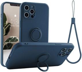 img 4 attached to abitku Silicone iPhone 12 Pro Max Case with 360° Ring Kickstand Holder and Magnetic Car Mount Support - Soft Silk Microfiber Cloth Design in Blue - 6.7 inch, 2020