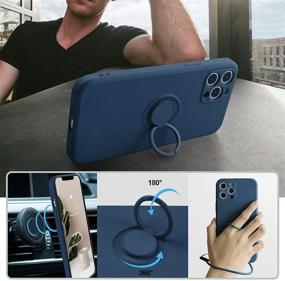 img 2 attached to abitku Silicone iPhone 12 Pro Max Case with 360° Ring Kickstand Holder and Magnetic Car Mount Support - Soft Silk Microfiber Cloth Design in Blue - 6.7 inch, 2020