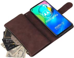 img 3 attached to Moto G Power 2020 Wallet Case - Leather Zipper Magnetic Purse with 6 Card Slots - Protective Back Cover, Compatible with Moto G Power (Coffee)