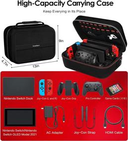 img 2 attached to 🎮 iVoler Carrying Storage Case for Nintendo Switch/Switch OLED Model (2021), Portable Travel All Protective Hard Messenger Bag with Soft Lining, Holds 18 Games, Switch Console, Pro Controller & Accessories – Black