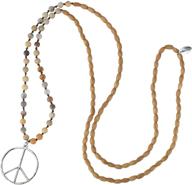 🌈 stylish grey white frosted crystal beaded necklace with classic peace sign pendant - kelitch love hippie necklace logo