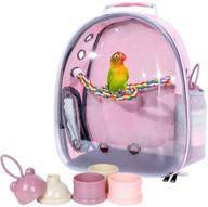 🎒 pink bird backpack carrier with portable feeder cups: airline-approved & ventilate transparent space capsule for travel, hiking, and outdoor use logo