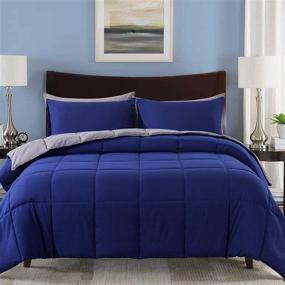 img 4 attached to 🛏️ Decroom голубой/серый набор легких одеял Queen - 3 предмета для круглогодичного использования с 2 наволочками - стеганое одеяло с альтернативным наполнителем в полимерной упаковке - размер Queen