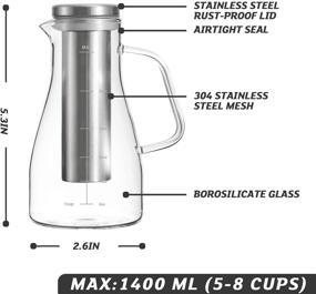 img 3 attached to 🥤 Glass Pitcher with Infuser: 40 Oz Cold Brew & Iced Tea Maker with Lid - Removable Stainless Steel Filter for Iced Coffee & Tea - Perfect Water Pitcher Gift