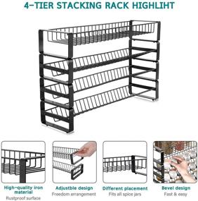 img 3 attached to Efficient 4-Tier Stackable Spice Rack Organizer - Black Frosted Iron Kitchen Counter Shelf for Cabinet, Countertop, and Freestanding Use