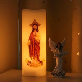 img 2 attached to 🕯️ Wondise Sacred Heart of Jesus Devotional Prayer Candle with Remote, Timer, Battery-Operated Real Wax LED White Candle for Religious Decoration and Prayer in Spanish - 3x3x6 inch