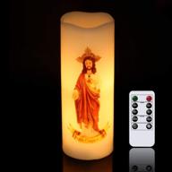 🕯️ wondise sacred heart of jesus devotional prayer candle with remote, timer, battery-operated real wax led white candle for religious decoration and prayer in spanish - 3x3x6 inch логотип