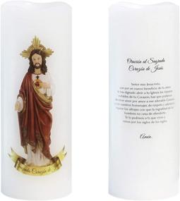 img 3 attached to 🕯️ Wondise Sacred Heart of Jesus Devotional Prayer Candle with Remote, Timer, Battery-Operated Real Wax LED White Candle for Religious Decoration and Prayer in Spanish - 3x3x6 inch