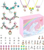 🎄 christmas unicorn jewelry making kit for teen girls - diy pendant charms for bracelets and necklaces with xmas rainbow crystal beads. handmade craft supplies in a pink gift box by hiunicorn. logo