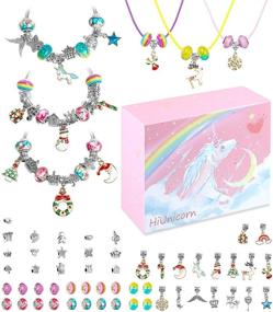 img 4 attached to 🎄 Christmas Unicorn Jewelry Making Kit for Teen Girls - DIY Pendant Charms for Bracelets and Necklaces with Xmas Rainbow Crystal Beads. Handmade Craft Supplies in a Pink Gift Box by HiUnicorn.