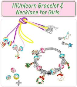 img 2 attached to 🎄 Christmas Unicorn Jewelry Making Kit for Teen Girls - DIY Pendant Charms for Bracelets and Necklaces with Xmas Rainbow Crystal Beads. Handmade Craft Supplies in a Pink Gift Box by HiUnicorn.