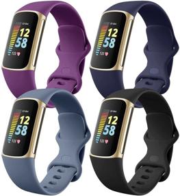 img 4 attached to Nofeda Bands: 4 Pack Soft Silicone Replacement Wristbands for Fitbit Charge 5 - Waterproof Sports Accessories for Women and Men