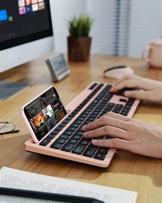 img 2 attached to 🎧 seenda Wireless Keyboard and Mouse Combo with Phone Holder - 2.4GHz Silent USB Wireless Full-Size Keyboard Mouse Combo for Computer, Laptop, and Desktop (Pink)