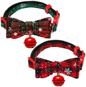 img 4 attached to 🐱 2 Pack Coolrunner Cat Collar Breakaway with Cute Bow Tie & Bell, Christmas Plaid Cat Collar, Adjustable Length for Kitty & Puppies