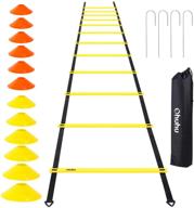 🏃 ohuhu speed agility ladder training set - boost your performance with a 20ft 12 rung agility ladder, 12 field cones, 4 steel stakes, and carrying bag - yellow/blue logo