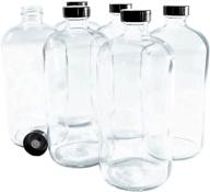 premium 32 oz. clear boston round bottles with black poly cone caps - 6 pack (v4v10fba) логотип