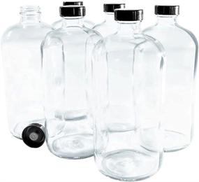 img 4 attached to Premium 32 oz. Clear Boston Round Bottles with Black Poly Cone Caps - 6 Pack (V4V10FBA)