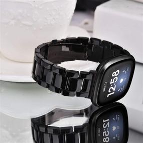 img 3 attached to Premium Resin Strap for Fitbit Versa 3 and Fitbit Versa Sense - Stylish Lightweight Band with Metal Buckle Replacement (Black)