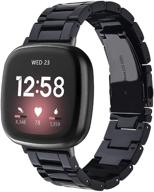 premium resin strap for fitbit versa 3 and fitbit versa sense - stylish lightweight band with metal buckle replacement (black) logo
