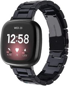 img 4 attached to Premium Resin Strap for Fitbit Versa 3 and Fitbit Versa Sense - Stylish Lightweight Band with Metal Buckle Replacement (Black)