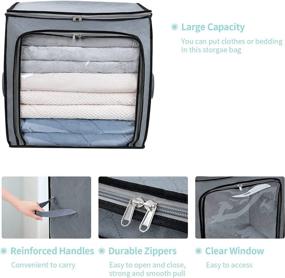 img 2 attached to DIMJ 100L Large Capacity Clothes Storage Bag: 3 Pack Foldable Closet Organizers for Comforters, Blankets, Bedding -Sturdy Zipper, Clear Window, Reinforced Handle - Grey