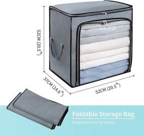 img 3 attached to DIMJ 100L Large Capacity Clothes Storage Bag: 3 Pack Foldable Closet Organizers for Comforters, Blankets, Bedding -Sturdy Zipper, Clear Window, Reinforced Handle - Grey