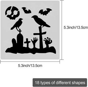 img 3 attached to 🎃 18 Halloween Painting Stencils - Reusable Plastic Craft Templates with Pumpkin, Skeleton, Bat, Ghost, Owl, and Hat Designs for Paper, Fabric, Window, Airbrush, and Wall Art - 5.3x5.3 Inch