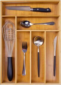 img 4 attached to Bamboo Utensil Tray: Efficient Kitchen Drawer Organizer for Cutlery, Silverware, and Office Storage