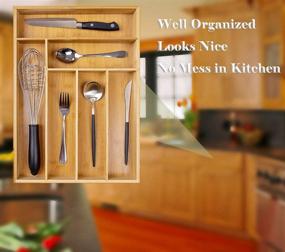 img 3 attached to Bamboo Utensil Tray: Efficient Kitchen Drawer Organizer for Cutlery, Silverware, and Office Storage